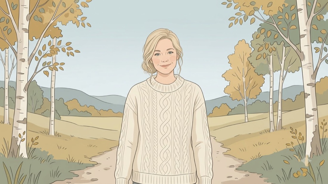 Astrid walking on a calm autumn path